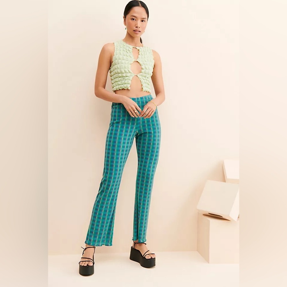 Find Me Now the Label Eden Mesh Flare Pants in Shiny Teal from Free People